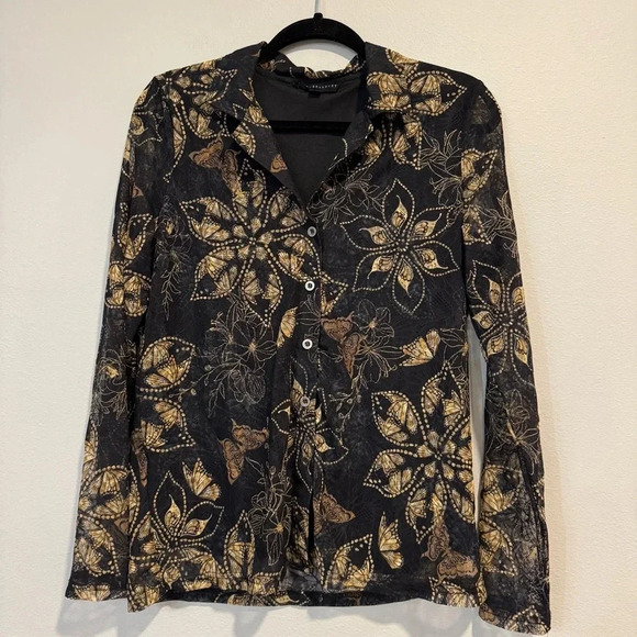 Jane Delancey Blouse Button Up Mesh Floral Long Sleeve Butterfly Whimsigoth M - Picture 1 of 5